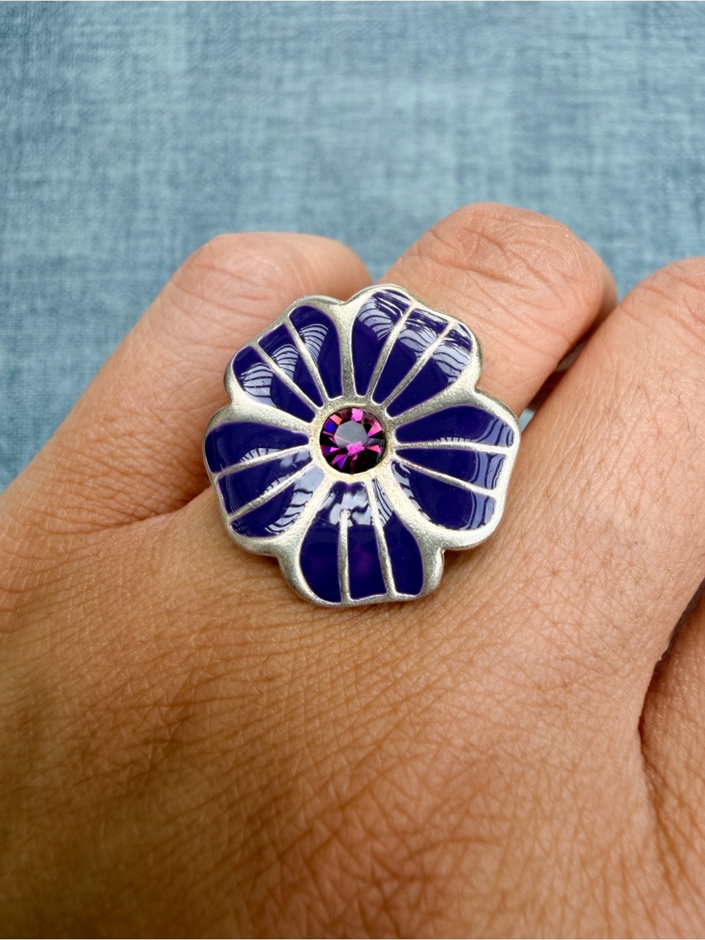 Foxy Originals Purple Flower Enamel Ring with Amethyst Accent